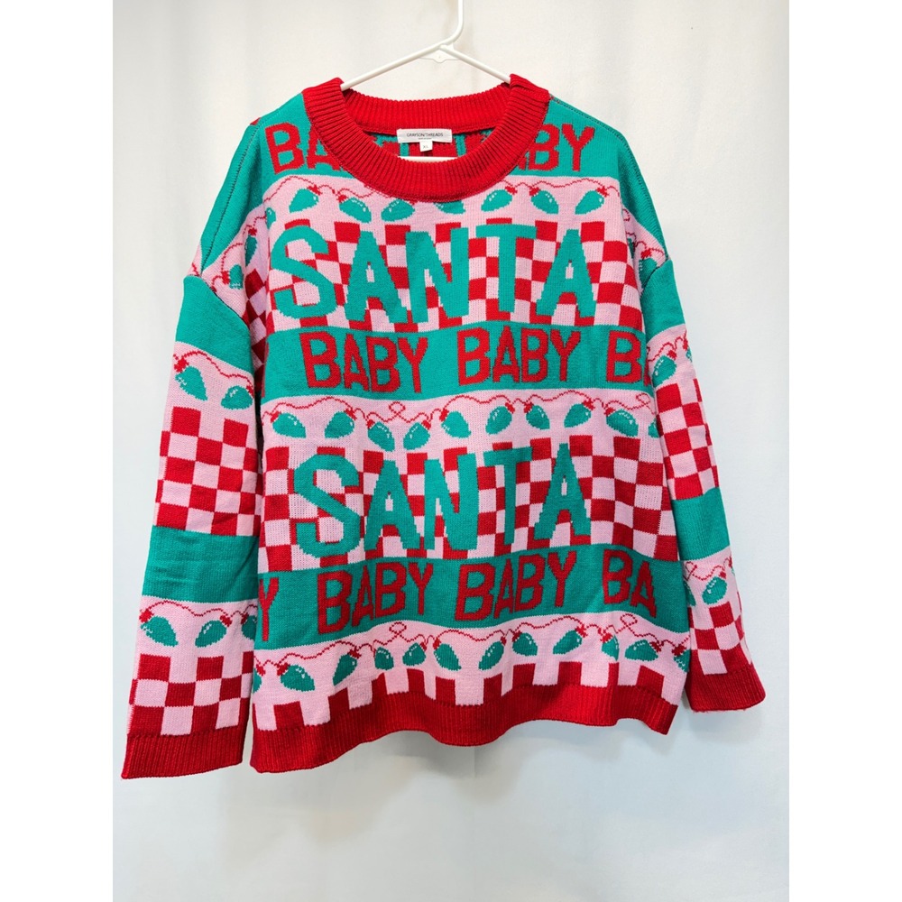 Grayson Threads Sweater Womens XL Red Green Santa Baby Ugly Xmas Checkerboard